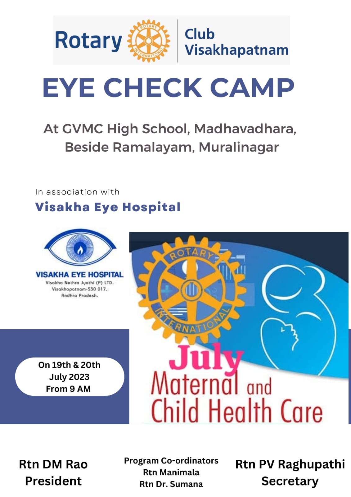 Eye Camp at GVMC School, Madhavadhara where 700 children were examined in association with Visakha Eye Hospital