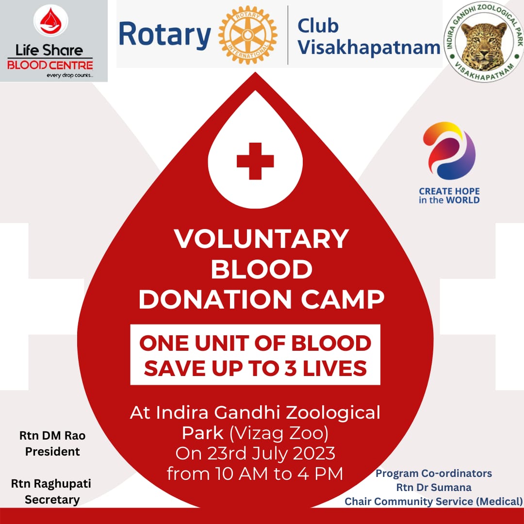 Blood donation camp at Indira Gandhi Zoological park (Vizag Zoo) in association with Life Share Blood Centre on 23-07-2023